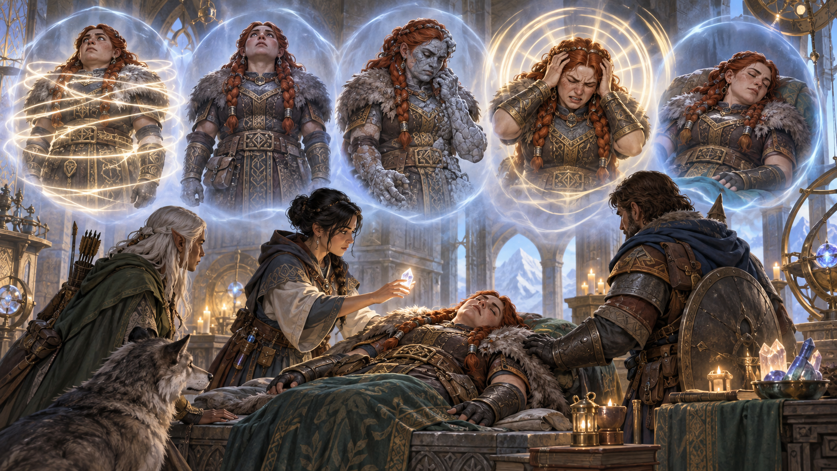 Nữ hộ vệ dwarf trải qua các trạng thái làm mất khả năng hành động