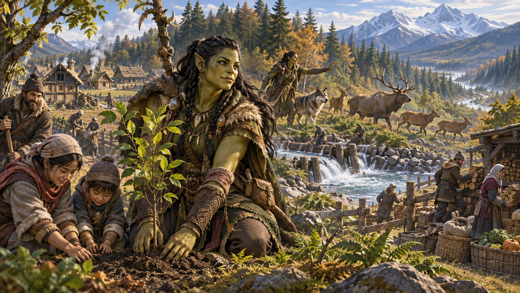 Nữ druid orc giữ cân bằng giữa làng mạc và rừng hoang
