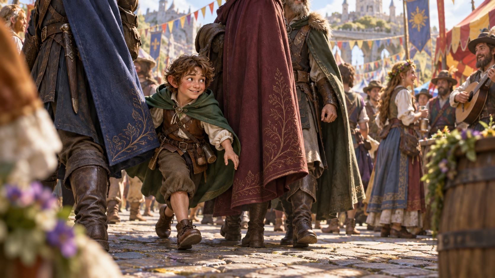 Một halfling chân nhẹ lẩn qua đám đông trong lễ hội