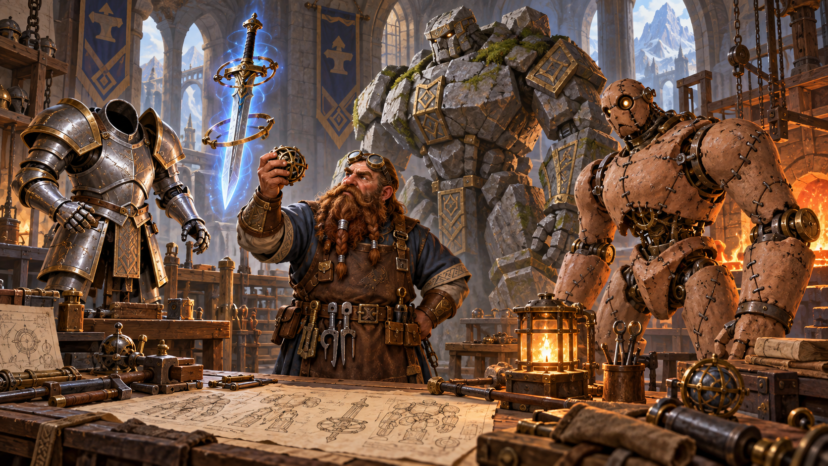 Nghệ nhân dwarf kiểm tra giáp sống và các cấu thể ma thuật