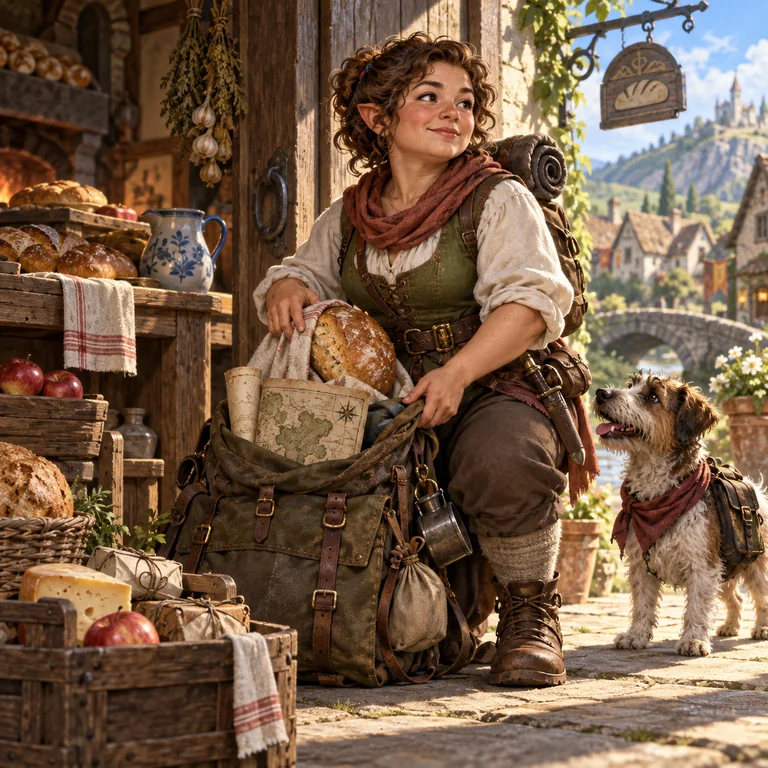Nữ halfling trưởng thành chuẩn bị lên đường