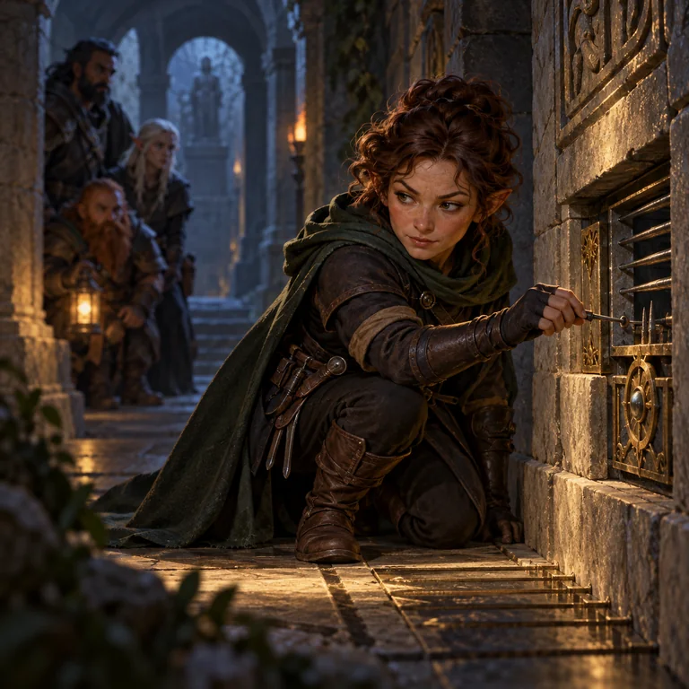 Nữ đạo tặc halfling vô hiệu hóa một cái bẫy