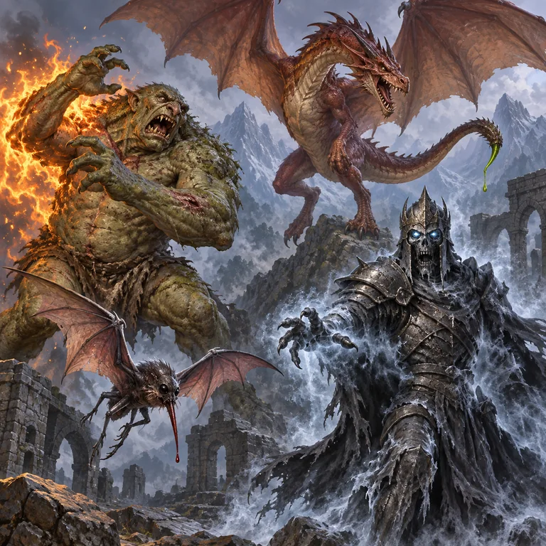 Troll wyvern wight và stirge